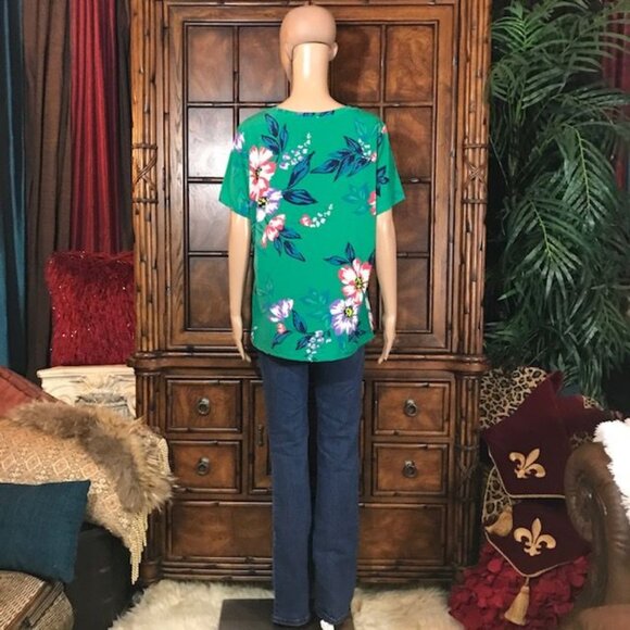 Iman Green Tropical Floral Print Jersey Top - Picture 8 of 16